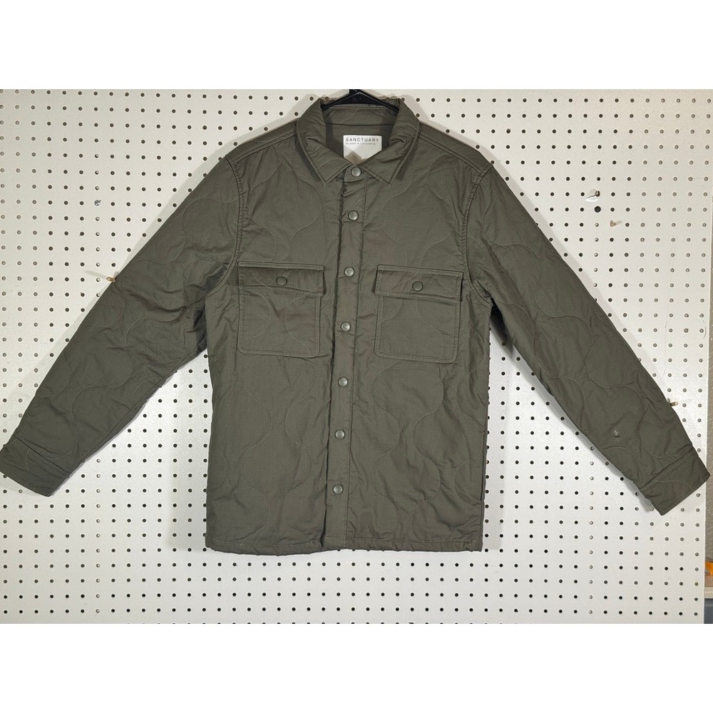 Sanctuary Los Angeles Supply Quilted Shirt Jacket Olive Green Ripstop Men Medium